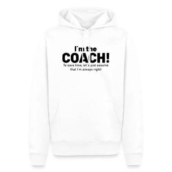 I am the coach! - Men’s Premium Organic Hoodie - white - Front - Nico (187cm)