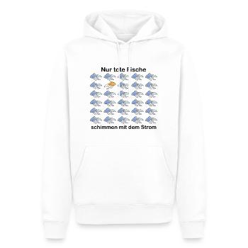 only dead fish swim with the current - Men’s Premium Organic Hoodie - white - Front - Nico (187cm)