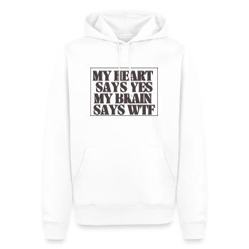 My heart says yes my head says wtf - Männer Premium Bio Hoodie - Weiß - Vorne - Nico (187cm)
