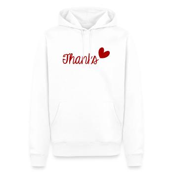 MERCI. THANKS. THANK YOU. ANNIVERSAIRE. NAISSANCE. - Sweat à capuche Premium bio Homme - blanc - Devant - Nico (187cm)