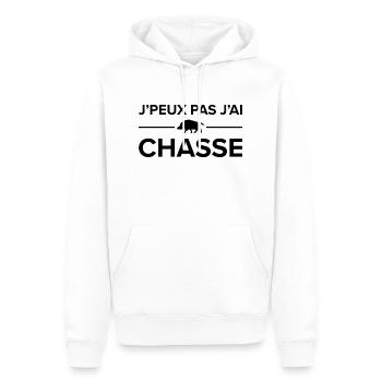 J'peux pas j'ai chasse - Chasseur Sanglier - Sweat à capuche Premium bio Homme - blanc - Devant - Nico (187cm)
