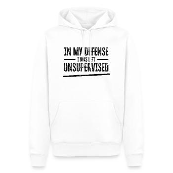 In My Defense I Was Left Unsupervised - Männer Premium Bio Hoodie - Weiß - Vorne - Nico (187cm)
