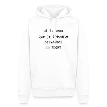 parle moi de rugby - Sweat à capuche Premium bio Homme - blanc - Devant - Nico (187cm)