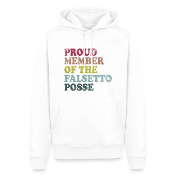 Proud Member of the Falsetto Posse - retro dunkel - Männer Premium Bio Hoodie - Weiß - Vorne - Nico (187cm)