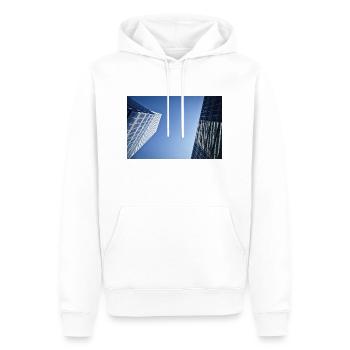 HOCH HINAUS - Männer Premium Bio Hoodie - Weiß - Vorne - Nico (187cm)
