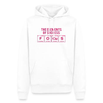 Lustiger Spruch: FOCUS - The Elements of Succes - Männer Premium Bio Hoodie - Weiß - Vorne - Nico (187cm)