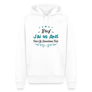 bref j'ai un 45 ans pour la deuxième fois - Sweat à capuche Premium bio Homme - blanc - Devant - Nico (187cm)