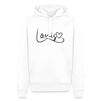 Louis Nom Prénom Coeur Décor - Sweat à capuche Premium bio Homme - blanc - Devant - Nico (187cm)