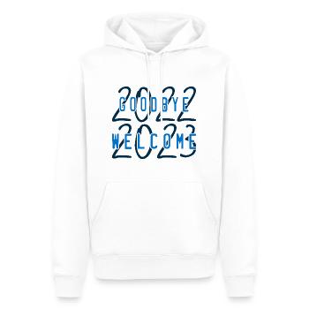 welcome 2023 - Sweat à capuche Premium bio Homme - blanc - Devant - Nico (187cm)