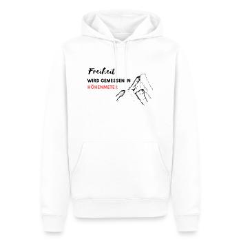freiheit wird in höhenmeter gemessen - Männer Premium Bio Hoodie - Weiß - Vorne - Nico (187cm)