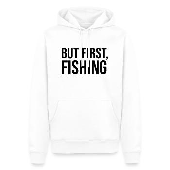 BUT FIRST, FISHING - Anglergeschenk, Angeln - Men’s Premium Organic Hoodie - white - Front - Nico (187cm)