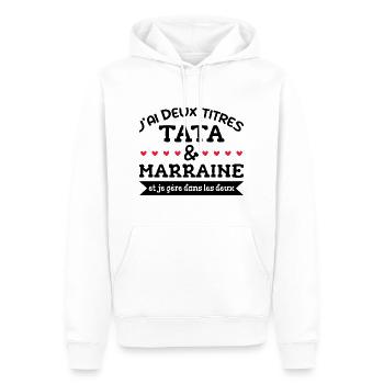 tata et Marraine, Marraine - Famille - Tata - Sweat à capuche Premium bio Homme - blanc - Devant - Nico (187cm)