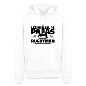 Rugby Meilleur Papa, Fête des Pères - Papas Cadeau - Sweat à capuche Premium bio Homme - blanc - Devant - Nico (187cm)