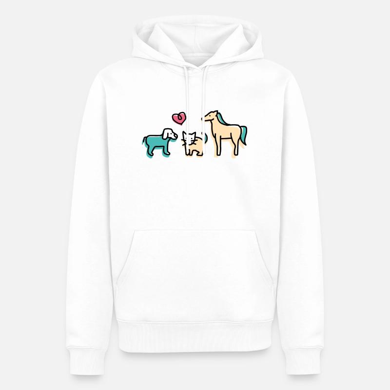 Chien Chat Cheval - Sweat à capuche Premium bio Homme - blanc