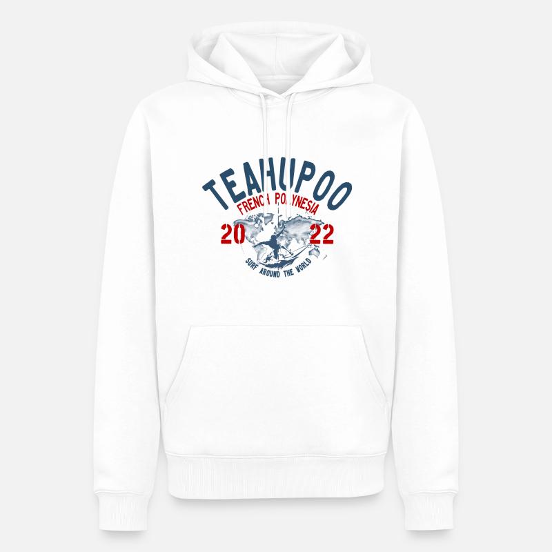 Surf around the world Teahupoo blc - Sweat à capuche Premium bio Homme - blanc