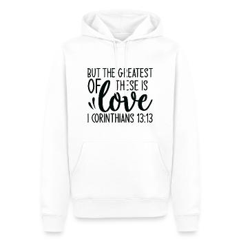 Mais le plus grand d’entre eux est l’amour - Sweat à capuche Premium bio Homme - blanc - Devant - Nico (187cm)