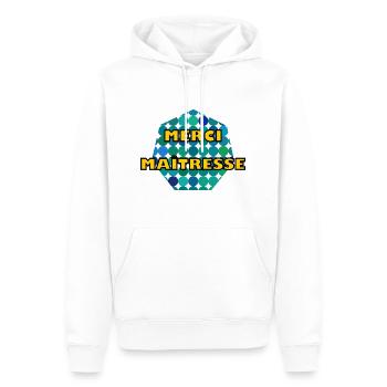 MERCI. THANKS. THANK YOU. ANNIVERSAIRE. NAISSANCE. - Sweat à capuche Premium bio Homme - blanc - Devant - Nico (187cm)