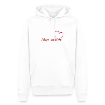 Pflege mit HERZ - Männer Premium Bio Hoodie - Weiß - Vorne - Nico (187cm)