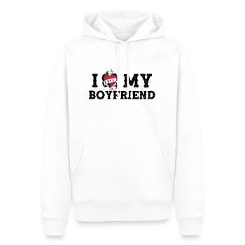 J’aime mon petit ami - Je cœur mon petit ami - Sweat à capuche Premium bio Homme - blanc - Devant - Nico (187cm)