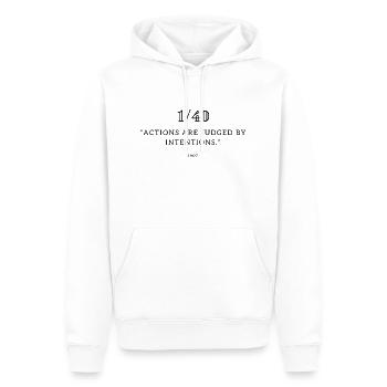 Actions are judged by intentions 140 - Männer Premium Bio Hoodie - Weiß - Vorne - Nico (187cm)