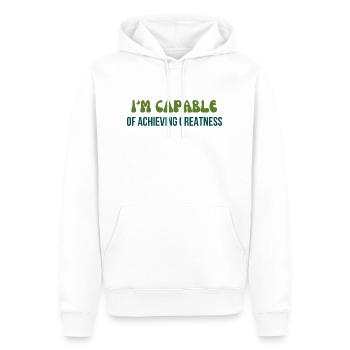 I'm capable of achieving greatness typography - Men’s Premium Organic Hoodie - white - Front - Nico (187cm)