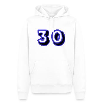 30. 30 ANS. 30e ANNIVERSAIRE. ANNIVERSAIRE 30 ANS. - Sweat à capuche Premium bio Homme - blanc - Devant - Nico (187cm)