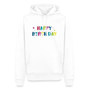 Joyeux anniversaire typo - Sweat à capuche Premium bio Homme - blanc - Devant - Nico (187cm)