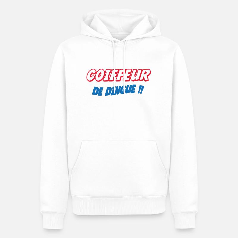 COIFFEUR de dingue !!! - Sweat à capuche Premium bio Homme - blanc