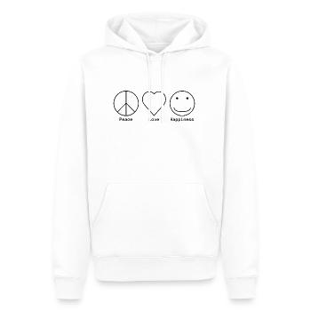 Peace, Love and Happiness - Männer Premium Bio Hoodie - Weiß - Vorne - Nico (187cm)