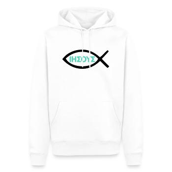 Jésus-Christ Poisson Christ Symbole du christianisme - Sweat à capuche Premium bio Homme - blanc - Devant - Nico (187cm)