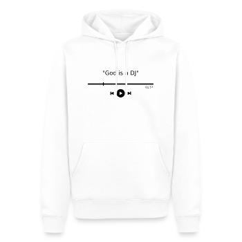 Musik Player "God is a DJ" mp3 Play Button Spruch - Männer Premium Bio Hoodie - Weiß - Vorne - Nico (187cm)