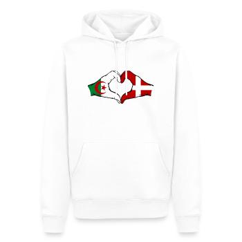 Algérie Danemark Drapeau Mains Coeur Forme - Sweat à capuche Premium bio Homme - blanc - Devant - Nico (187cm)