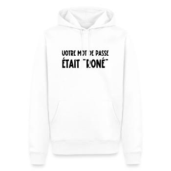 votre mot de passe était roné - Sweat à capuche Premium bio Homme - blanc - Devant - Nico (187cm)