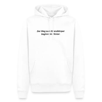 Der Weg zum Strandkörper beginnt im Winter - Männer Premium Bio Hoodie - Weiß - Vorne - Nico (187cm)
