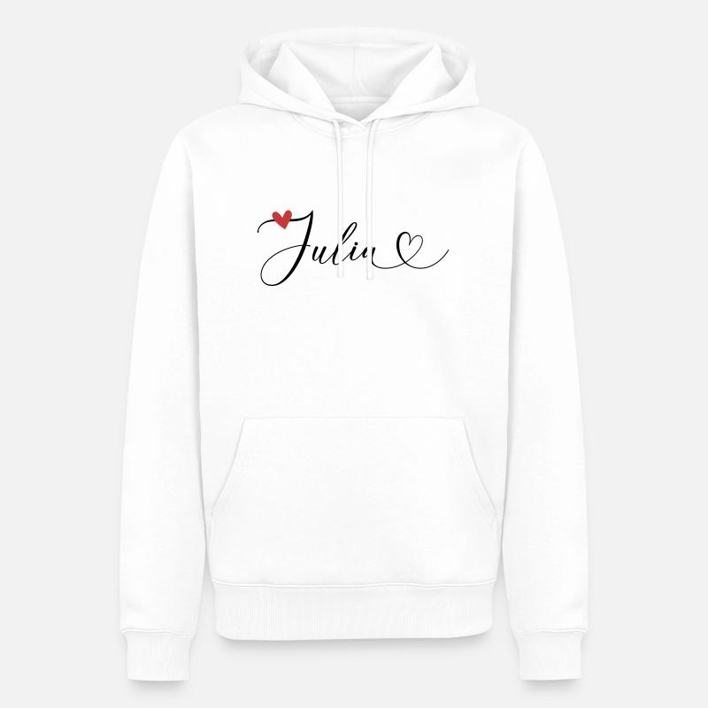 Julia Nom Prénom Calligraphie Coeur - Sweat à capuche Premium bio Homme - blanc