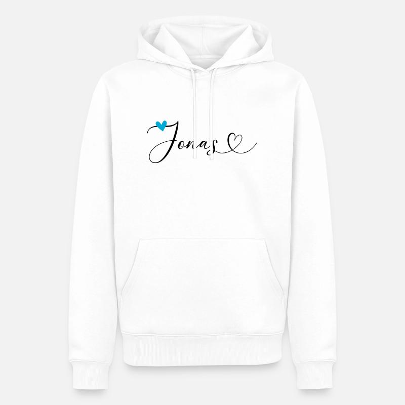 Jonas Nom Prénom Calligraphie Coeur - Sweat à capuche Premium bio Homme - blanc