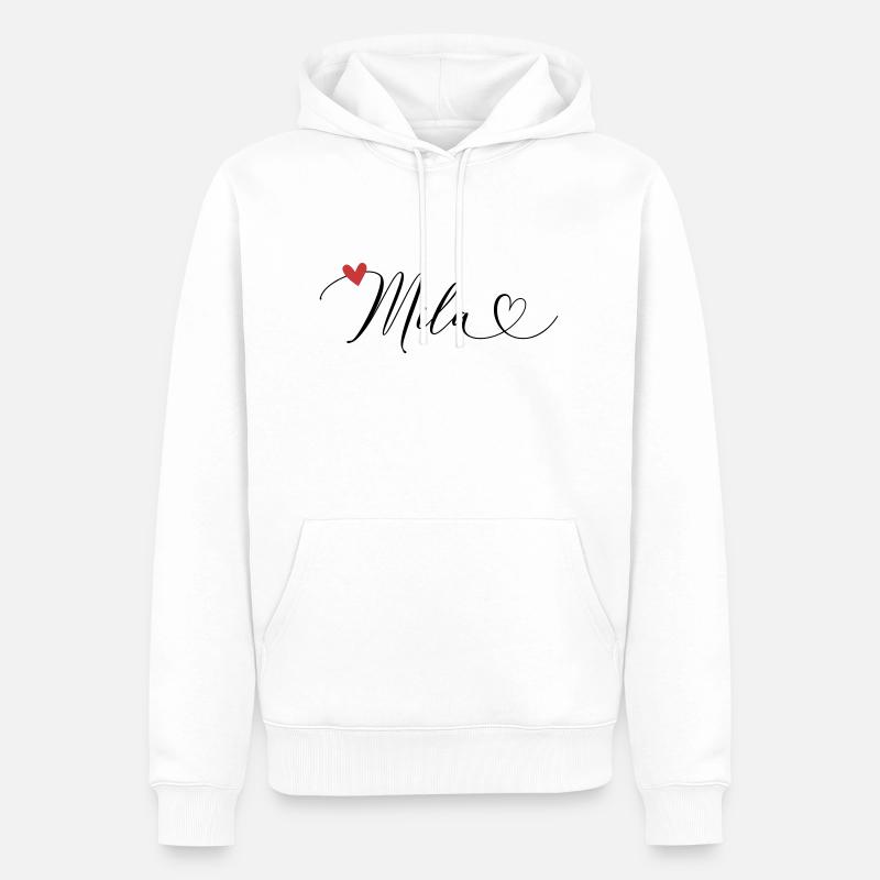 Mila Nom Prénom Calligraphie Coeur - Sweat à capuche Premium bio Homme - blanc