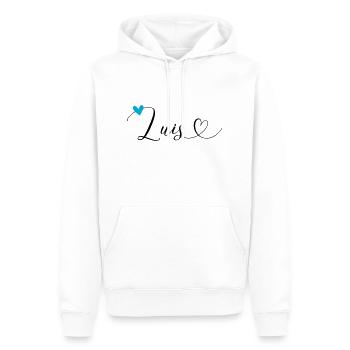 Luis Nom Prénom Calligraphie Coeur - Sweat à capuche Premium bio Homme - blanc - Devant - Nico (187cm)