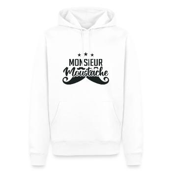 Monsieur Moustache - Sweat à capuche Premium bio Homme - blanc - Devant - Nico (187cm)