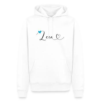 Leon Nom Prénom Calligraphie Coeur - Sweat à capuche Premium bio Homme - blanc - Devant - Nico (187cm)