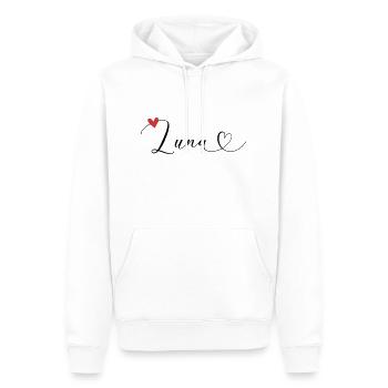 Luna Nom Prénom Calligraphie Coeur - Sweat à capuche Premium bio Homme - blanc - Devant - Nico (187cm)