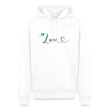Luca Nom Prénom Calligraphie Coeur - Sweat à capuche Premium bio Homme - blanc - Devant - Nico (187cm)