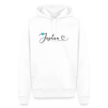 Joshua Nom Prénom Calligraphie coeur - Sweat à capuche Premium bio Homme - blanc - Devant - Nico (187cm)