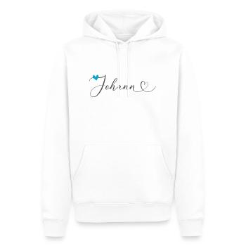 Johann Nom Prénom Calligraphie Coeur - Sweat à capuche Premium bio Homme - blanc - Devant - Nico (187cm)