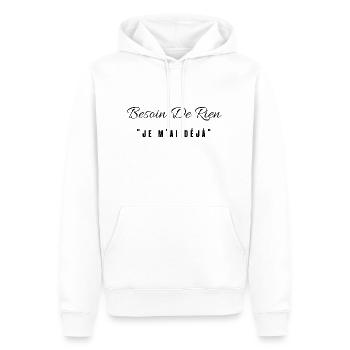 besoin de rien je m'ai déjà - Sweat à capuche Premium bio Homme - blanc - Devant - Nico (187cm)
