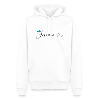 Jérémie Nom Prénom Calligraphie Coeur - Sweat à capuche Premium bio Homme - blanc - Devant - Nico (187cm)