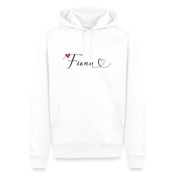 Fiona Nom Prénom Calligraphie coeur - Sweat à capuche Premium bio Homme - blanc - Devant - Nico (187cm)