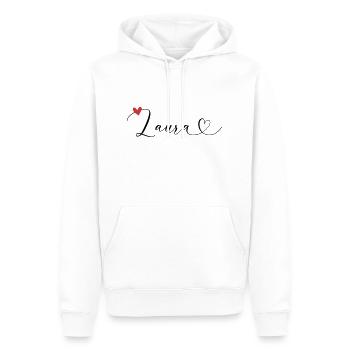 Laura Nom Prénom Calligraphie Coeur - Sweat à capuche Premium bio Homme - blanc - Devant - Nico (187cm)