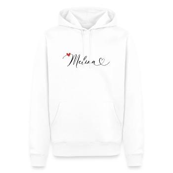 Melina Nom Prénom Calligraphie coeur - Sweat à capuche Premium bio Homme - blanc - Devant - Nico (187cm)