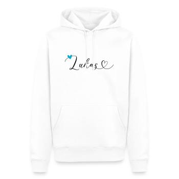 Lukas Nom Prénom Calligraphie Coeur - Sweat à capuche Premium bio Homme - blanc - Devant - Nico (187cm)